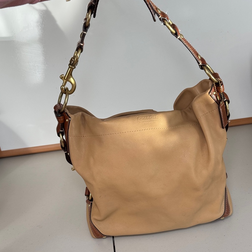 Coach Carly Large Hobo Bag Beige Leather Y2K Slouchy Shoulder Bag Vintage